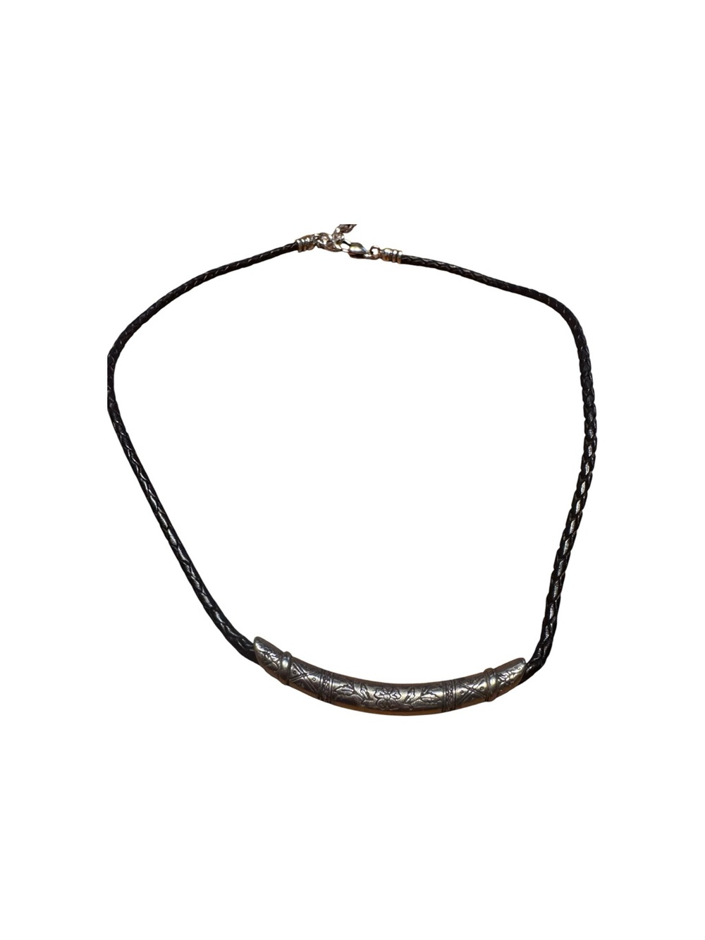 retired Brighton City Floral silver-plated scrollwork curve bar necklace.